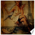 Vintage Newspaper Print Sexy Hot Gil Elvgren Pin Up Girl Paris Eiffel Tower Canvas 16  x 16  (Unframed) 15.2 x15.41  Canvas - 1