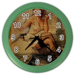 Vintage Newspaper Print Sexy Hot Gil Elvgren Pin Up Girl Paris Eiffel Tower Wall Clock (color) by chicelegantboutique