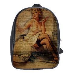 Vintage Newspaper Print Sexy Hot Gil Elvgren Pin Up Girl Paris Eiffel Tower School Bag (xl) by chicelegantboutique