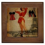 Vintage Newspaper Print Sexy Hot Gil Elvgren Pin Up Girl Paris Eiffel Tower Western Country Naughty  Framed Ceramic Tile Front