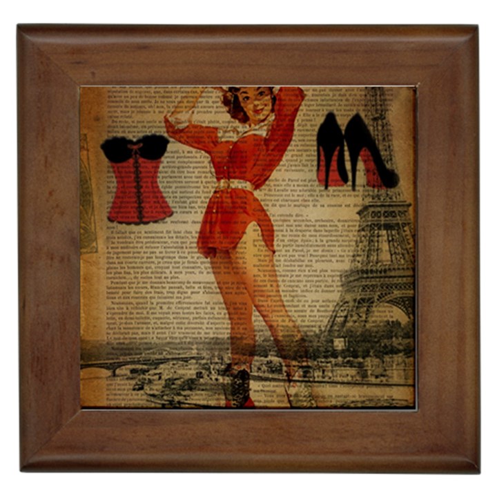 Vintage Newspaper Print Sexy Hot Gil Elvgren Pin Up Girl Paris Eiffel Tower Western Country Naughty  Framed Ceramic Tile