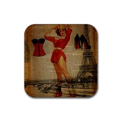 Vintage Newspaper Print Sexy Hot Gil Elvgren Pin Up Girl Paris Eiffel Tower Western Country Naughty  Drink Coaster (square)