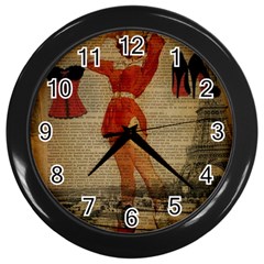 Vintage Newspaper Print Sexy Hot Gil Elvgren Pin Up Girl Paris Eiffel Tower Western Country Naughty  Wall Clock (black) by chicelegantboutique