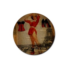 Vintage Newspaper Print Sexy Hot Gil Elvgren Pin Up Girl Paris Eiffel Tower Western Country Naughty  Drink Coaster (round)
