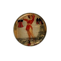 Vintage Newspaper Print Sexy Hot Gil Elvgren Pin Up Girl Paris Eiffel Tower Western Country Naughty  Golf Ball Marker (for Hat Clip)