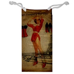 Vintage Newspaper Print Sexy Hot Gil Elvgren Pin Up Girl Paris Eiffel Tower Western Country Naughty  Jewelry Bag by chicelegantboutique