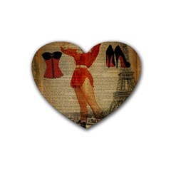 Vintage Newspaper Print Sexy Hot Gil Elvgren Pin Up Girl Paris Eiffel Tower Western Country Naughty  Drink Coasters 4 Pack (heart)  by chicelegantboutique