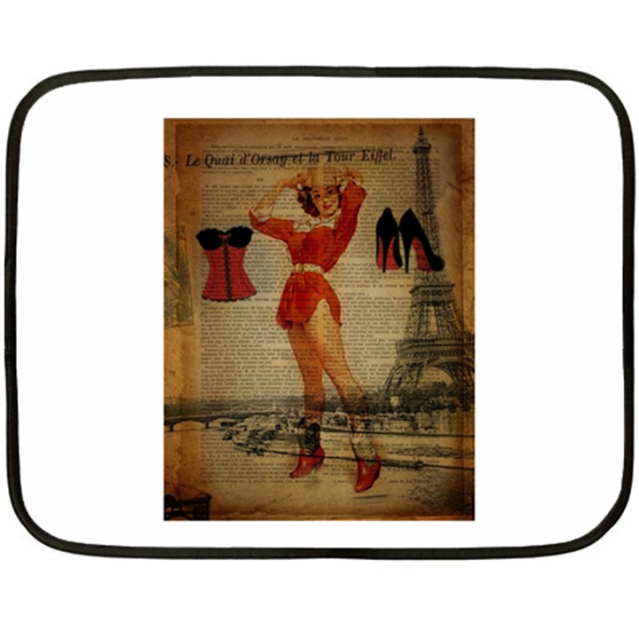 Vintage Newspaper Print Sexy Hot Gil Elvgren Pin Up Girl Paris Eiffel Tower Western Country Naughty  Mini Fleece Blanket (Two Sided)