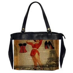 Vintage Newspaper Print Sexy Hot Gil Elvgren Pin Up Girl Paris Eiffel Tower Western Country Naughty  Oversize Office Handbag (two Sides) by chicelegantboutique