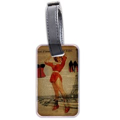 Vintage Newspaper Print Sexy Hot Gil Elvgren Pin Up Girl Paris Eiffel Tower Western Country Naughty  Luggage Tag (two Sides) by chicelegantboutique