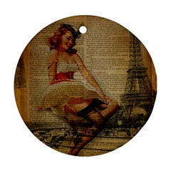 Cute Sweet Sailor Dress Vintage Newspaper Print Sexy Hot Gil Elvgren Pin Up Girl Paris Eiffel Tower Round Ornament by chicelegantboutique