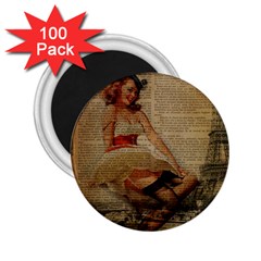 Cute Sweet Sailor Dress Vintage Newspaper Print Sexy Hot Gil Elvgren Pin Up Girl Paris Eiffel Tower 2 25  Button Magnet (100 Pack)