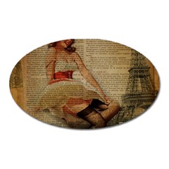 Cute Sweet Sailor Dress Vintage Newspaper Print Sexy Hot Gil Elvgren Pin Up Girl Paris Eiffel Tower Magnet (oval) by chicelegantboutique
