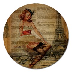 Cute Sweet Sailor Dress Vintage Newspaper Print Sexy Hot Gil Elvgren Pin Up Girl Paris Eiffel Tower Magnet 5  (round) by chicelegantboutique