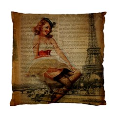 Cute Sweet Sailor Dress Vintage Newspaper Print Sexy Hot Gil Elvgren Pin Up Girl Paris Eiffel Tower Cushion Case (single Sided)  by chicelegantboutique