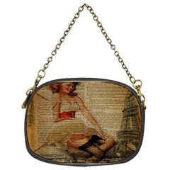 Cute Sweet Sailor Dress Vintage Newspaper Print Sexy Hot Gil Elvgren Pin Up Girl Paris Eiffel Tower Chain Purse (two Sided)  by chicelegantboutique
