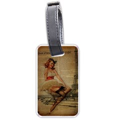 Cute Sweet Sailor Dress Vintage Newspaper Print Sexy Hot Gil Elvgren Pin Up Girl Paris Eiffel Tower Luggage Tag (two Sides) by chicelegantboutique