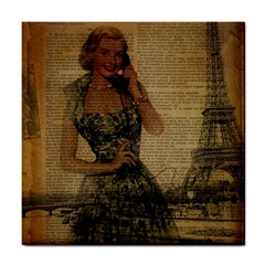 Retro Telephone Lady Vintage Newspaper Print Pin Up Girl Paris Eiffel Tower Ceramic Tile