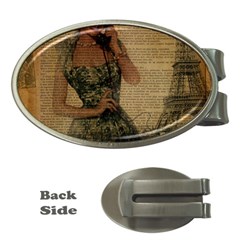 Retro Telephone Lady Vintage Newspaper Print Pin Up Girl Paris Eiffel Tower Money Clip (oval) by chicelegantboutique