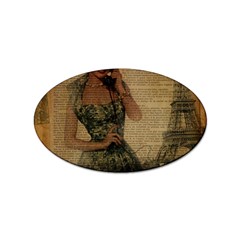 Retro Telephone Lady Vintage Newspaper Print Pin Up Girl Paris Eiffel Tower Sticker 10 Pack (oval)