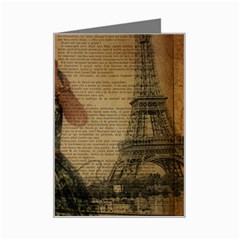 Retro Telephone Lady Vintage Newspaper Print Pin Up Girl Paris Eiffel Tower Mini Greeting Card by chicelegantboutique