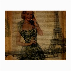 Retro Telephone Lady Vintage Newspaper Print Pin Up Girl Paris Eiffel Tower Glasses Cloth (small) by chicelegantboutique