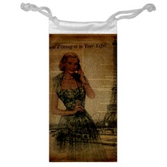 Retro Telephone Lady Vintage Newspaper Print Pin Up Girl Paris Eiffel Tower Jewelry Bag by chicelegantboutique