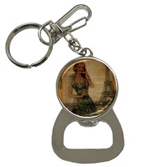 Retro Telephone Lady Vintage Newspaper Print Pin Up Girl Paris Eiffel Tower Bottle Opener Key Chain by chicelegantboutique