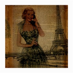 Retro Telephone Lady Vintage Newspaper Print Pin Up Girl Paris Eiffel Tower Glasses Cloth (medium, Two Sided) by chicelegantboutique