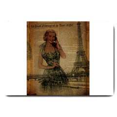 Retro Telephone Lady Vintage Newspaper Print Pin Up Girl Paris Eiffel Tower Large Door Mat by chicelegantboutique