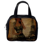 Retro Telephone Lady Vintage Newspaper Print Pin Up Girl Paris Eiffel Tower Classic Handbag (One Side) Front