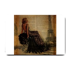 Elegant Evening Gown Lady Vintage Newspaper Print Pin Up Girl Paris Eiffel Tower Small Door Mat