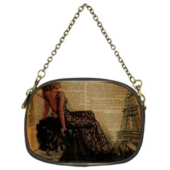 Elegant Evening Gown Lady Vintage Newspaper Print Pin Up Girl Paris Eiffel Tower Chain Purse (one Side)