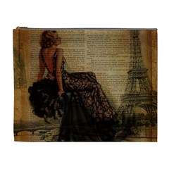 Elegant Evening Gown Lady Vintage Newspaper Print Pin Up Girl Paris Eiffel Tower Cosmetic Bag (xl) by chicelegantboutique