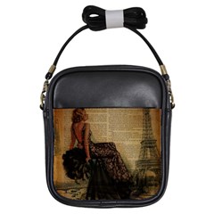 Elegant Evening Gown Lady Vintage Newspaper Print Pin Up Girl Paris Eiffel Tower Girl s Sling Bag