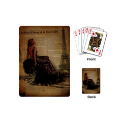 Elegant Evening Gown Lady Vintage Newspaper Print Pin Up Girl Paris Eiffel Tower Playing Cards (mini) by chicelegantboutique