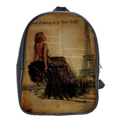 Elegant Evening Gown Lady Vintage Newspaper Print Pin Up Girl Paris Eiffel Tower School Bag (xl) by chicelegantboutique