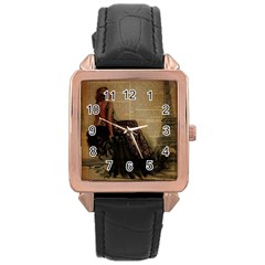 Elegant Evening Gown Lady Vintage Newspaper Print Pin Up Girl Paris Eiffel Tower Rose Gold Leather Watch  by chicelegantboutique