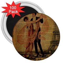 Vintage Paris Eiffel Tower Elegant Dancing Waltz Dance Couple  3  Button Magnet (100 Pack) by chicelegantboutique