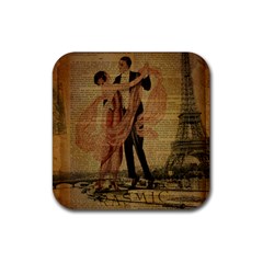 Vintage Paris Eiffel Tower Elegant Dancing Waltz Dance Couple  Drink Coaster (square)