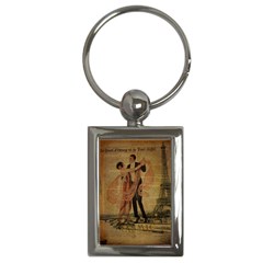 Vintage Paris Eiffel Tower Elegant Dancing Waltz Dance Couple  Key Chain (rectangle) by chicelegantboutique