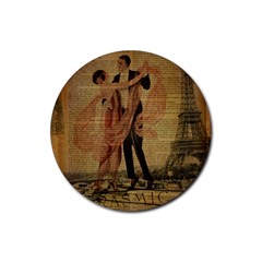 Vintage Paris Eiffel Tower Elegant Dancing Waltz Dance Couple  Drink Coasters 4 Pack (round) by chicelegantboutique