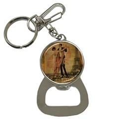 Vintage Paris Eiffel Tower Elegant Dancing Waltz Dance Couple  Bottle Opener Key Chain