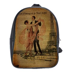 Vintage Paris Eiffel Tower Elegant Dancing Waltz Dance Couple  School Bag (large) by chicelegantboutique