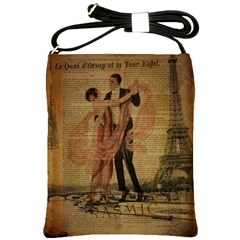 Vintage Paris Eiffel Tower Elegant Dancing Waltz Dance Couple  Shoulder Sling Bag by chicelegantboutique