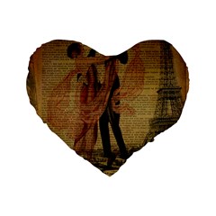 Vintage Paris Eiffel Tower Elegant Dancing Waltz Dance Couple  16  Premium Heart Shape Cushion  by chicelegantboutique