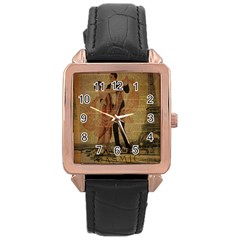 Vintage Paris Eiffel Tower Elegant Dancing Waltz Dance Couple  Rose Gold Leather Watch  by chicelegantboutique