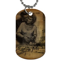 Romantic Kissing Couple Love Vintage Paris Eiffel Tower Dog Tag (one Sided) by chicelegantboutique