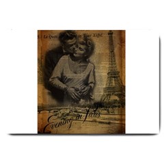 Romantic Kissing Couple Love Vintage Paris Eiffel Tower Large Door Mat by chicelegantboutique