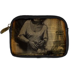 Romantic Kissing Couple Love Vintage Paris Eiffel Tower Digital Camera Leather Case by chicelegantboutique